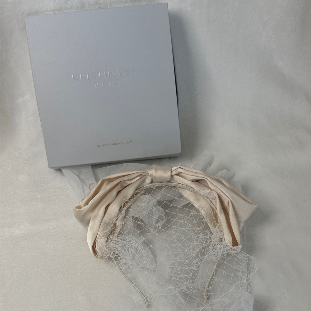 Kristin Ess Cream Satin Headband with Veil